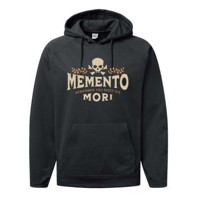 Memento Mori Catholic Design Meaning Traditional Latin Skull Performance Fleece Hoodie