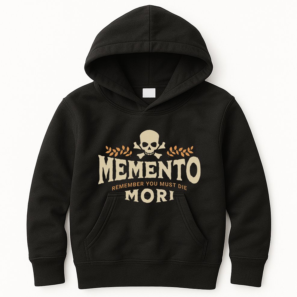 Memento Mori Catholic Design Meaning Traditional Latin Skull Kids Hoodie