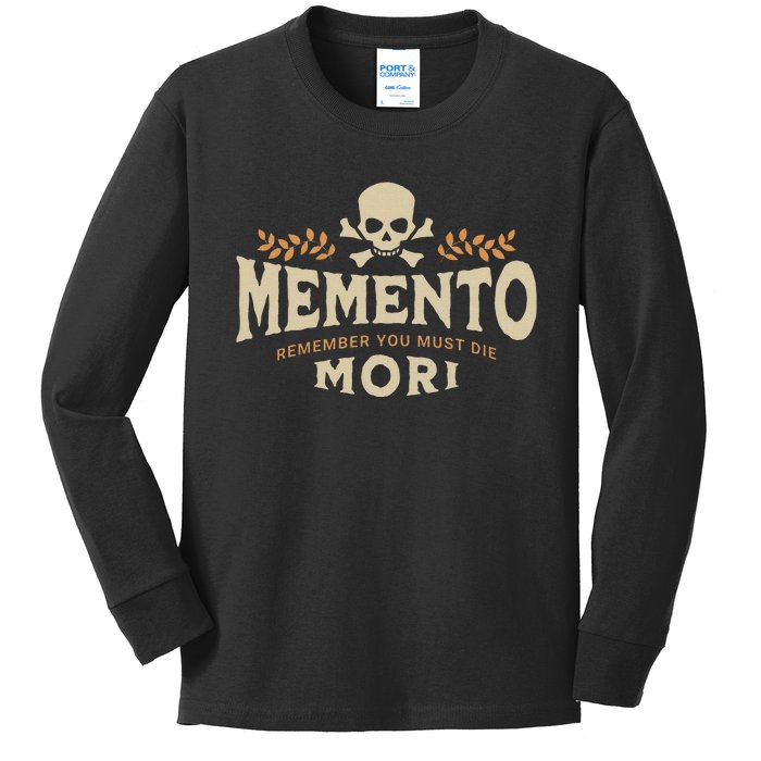 Memento Mori Catholic Design Meaning Traditional Latin Skull Kids Long Sleeve Shirt