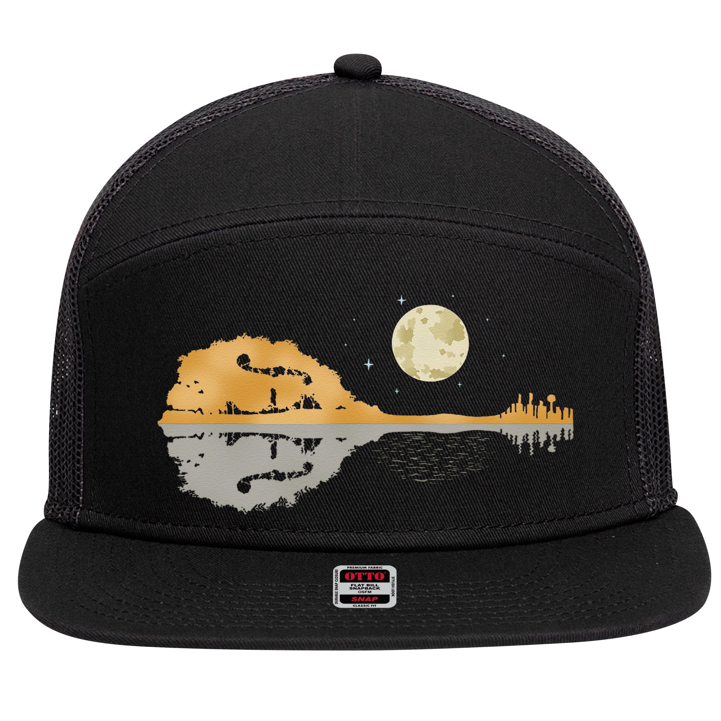 Mandolin Men Country Music Moon Bluegrass 7 Panel Mesh Trucker Snapback Hat