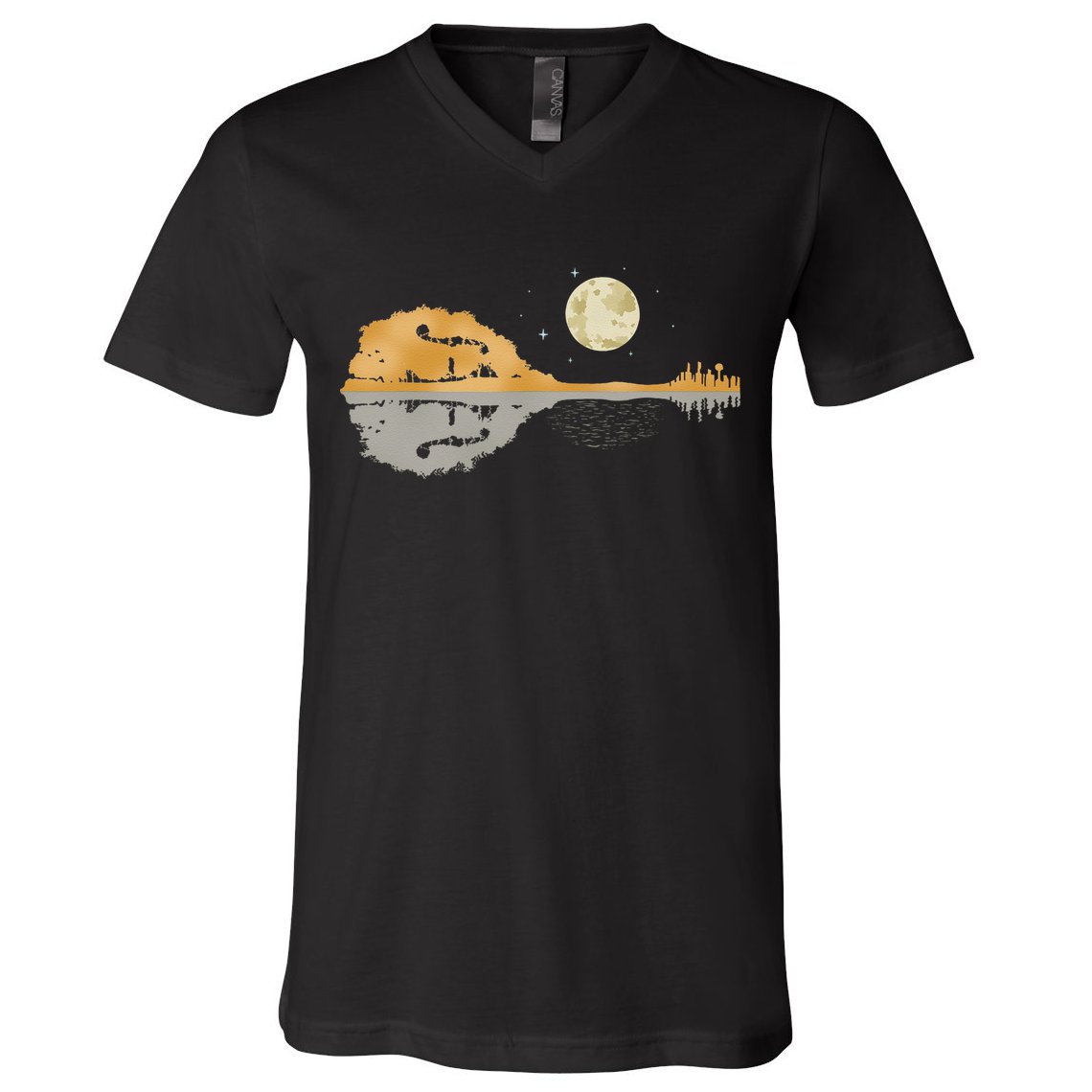 Mandolin Men Country Music Moon Bluegrass V-Neck T-Shirt