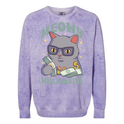 Meowy Millionaire Cat Gift Colorblast Crewneck Sweatshirt