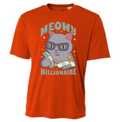 Meowy Millionaire Cat Gift Cooling Performance Crew T-Shirt