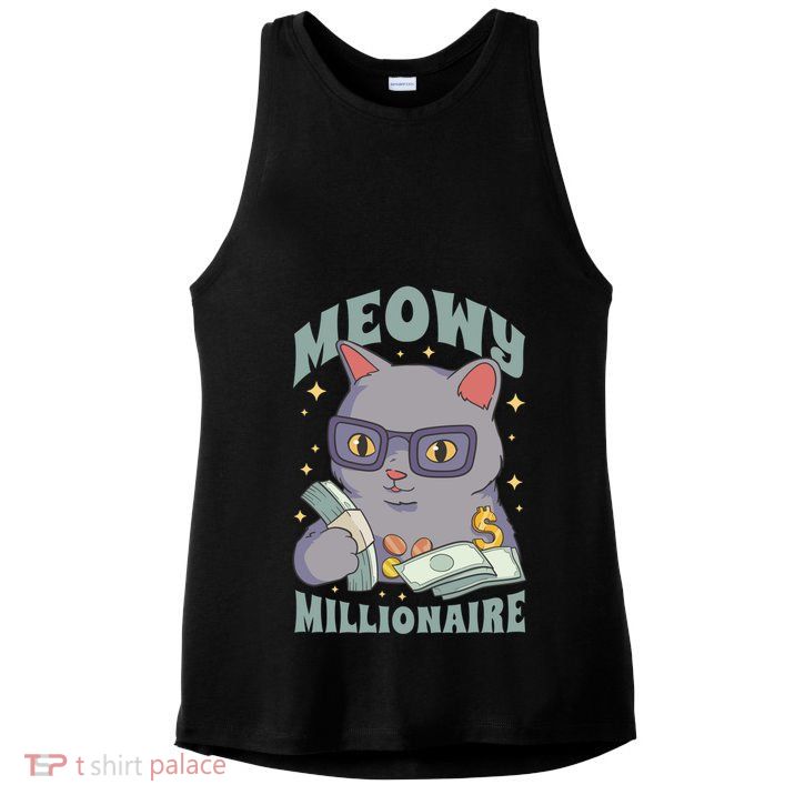 Meowy Millionaire Cat Gift Ladies PosiCharge Tri-Blend Wicking Tank