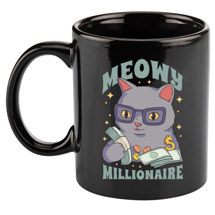 Meowy Millionaire Cat Gift 11oz C Handle Ceramic Mug