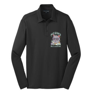 Meowy Millionaire Cat Gift Silk Touch Performance Long Sleeve Polo