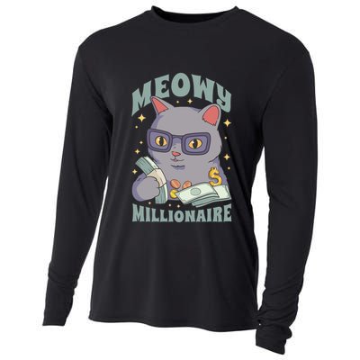 Meowy Millionaire Cat Gift Cooling Performance Long Sleeve Crew