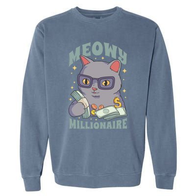 Meowy Millionaire Cat Gift Garment-Dyed Sweatshirt