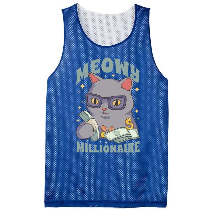 Meowy Millionaire Cat Gift Mesh Reversible Basketball Jersey Tank