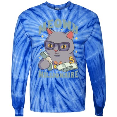 Meowy Millionaire Cat Gift Tie-Dye Long Sleeve Shirt