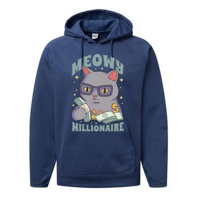 Meowy Millionaire Cat Gift Performance Fleece Hoodie