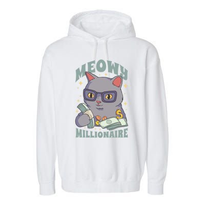 Meowy Millionaire Cat Gift Garment-Dyed Fleece Hoodie