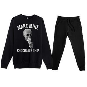 MAKE MINE CHOCOLATE CHIP Funny Joe Biden Ice Cream Premium Crewneck Sweatsuit Set