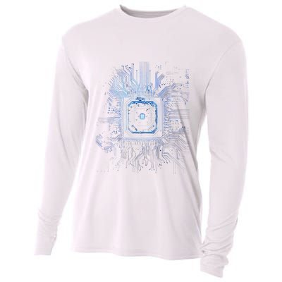 Motherboard Microchip Circuit Black It Computer Background Cooling Performance Long Sleeve Crew
