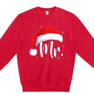 Mr Mrs Claus Christmas Couples Matching His And Her Pajamas  Premium Crewneck Sweatshirt