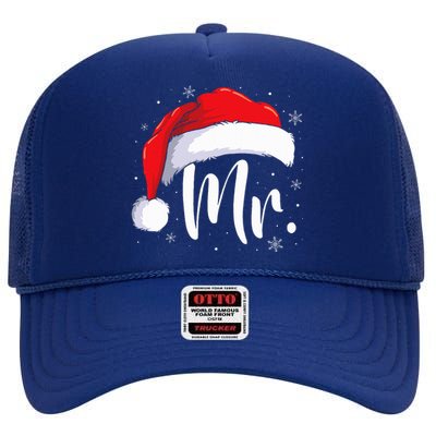 Mr Mrs Claus Christmas Couples Matching His And Her Pajamas  High Crown Mesh Back Trucker Hat