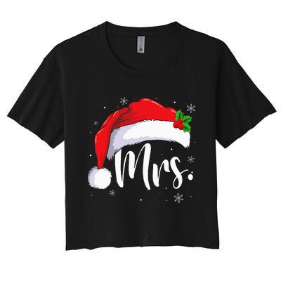 Mr Mrs Claus Christmas Couples Matching His And Her Pajamas Women's Crop Top Tee