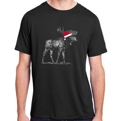 Merry Moosemas Christmas Moose With Santa Hat Adult ChromaSoft Performance T-Shirt