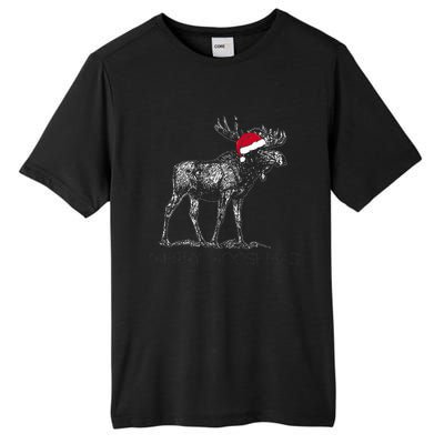 Merry Moosemas Christmas Moose With Santa Hat Tall Fusion ChromaSoft Performance T-Shirt