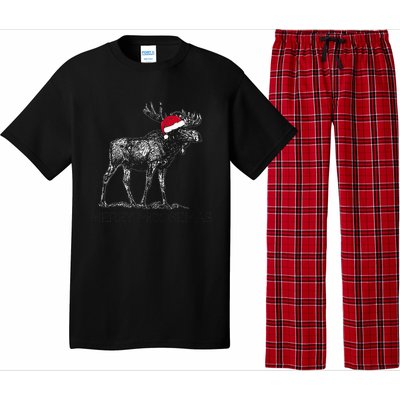 Merry Moosemas Christmas Moose With Santa Hat Pajama Set