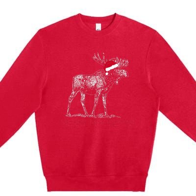 Merry Moosemas Christmas Moose With Santa Hat Premium Crewneck Sweatshirt