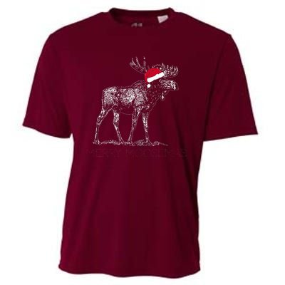 Merry Moosemas Christmas Moose With Santa Hat Cooling Performance Crew T-Shirt