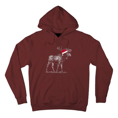 Merry Moosemas Christmas Moose With Santa Hat Hoodie