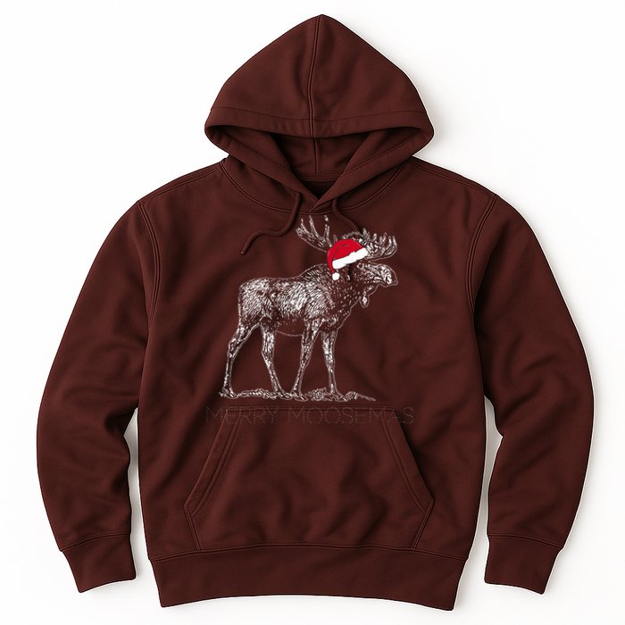 Merry Moosemas Christmas Moose With Santa Hat Hoodie