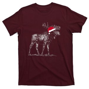 Merry Moosemas Christmas Moose With Santa Hat T-Shirt