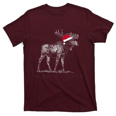 Merry Moosemas Christmas Moose With Santa Hat T-Shirt