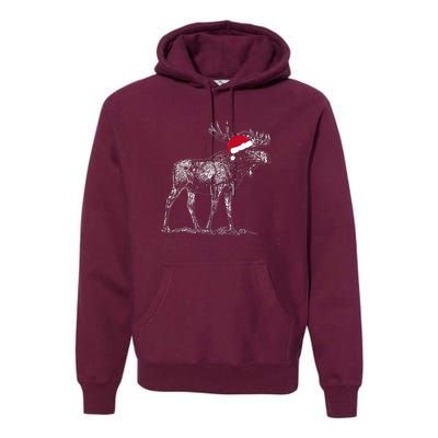 Merry Moosemas Christmas Moose With Santa Hat Premium Hoodie