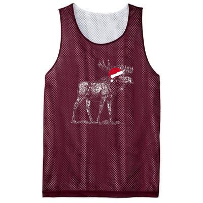 Merry Moosemas Christmas Moose With Santa Hat Mesh Reversible Basketball Jersey Tank