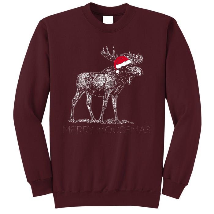 Merry Moosemas Christmas Moose With Santa Hat Tall Sweatshirt