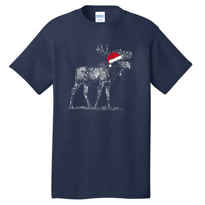 Merry Moosemas Christmas Moose With Santa Hat Tall T-Shirt