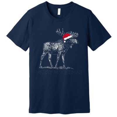 Merry Moosemas Christmas Moose With Santa Hat Premium T-Shirt