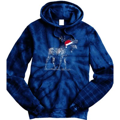 Merry Moosemas Christmas Moose With Santa Hat Tie Dye Hoodie