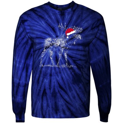 Merry Moosemas Christmas Moose With Santa Hat Tie-Dye Long Sleeve Shirt