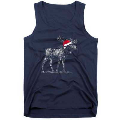 Merry Moosemas Christmas Moose With Santa Hat Tank Top