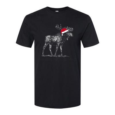 Merry Moosemas Christmas Moose With Santa Hat Softstyle CVC T-Shirt