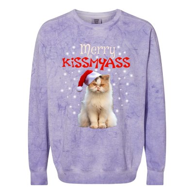 Merry Myass Cagift Cute Cat With Christmas Santa Hat Gift Colorblast Crewneck Sweatshirt