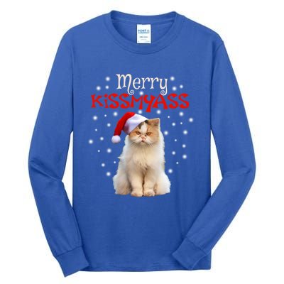 Merry Myass Cagift Cute Cat With Christmas Santa Hat Gift Tall Long Sleeve T-Shirt