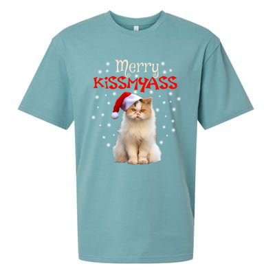 Merry Myass Cagift Cute Cat With Christmas Santa Hat Gift Sueded Cloud Jersey T-Shirt