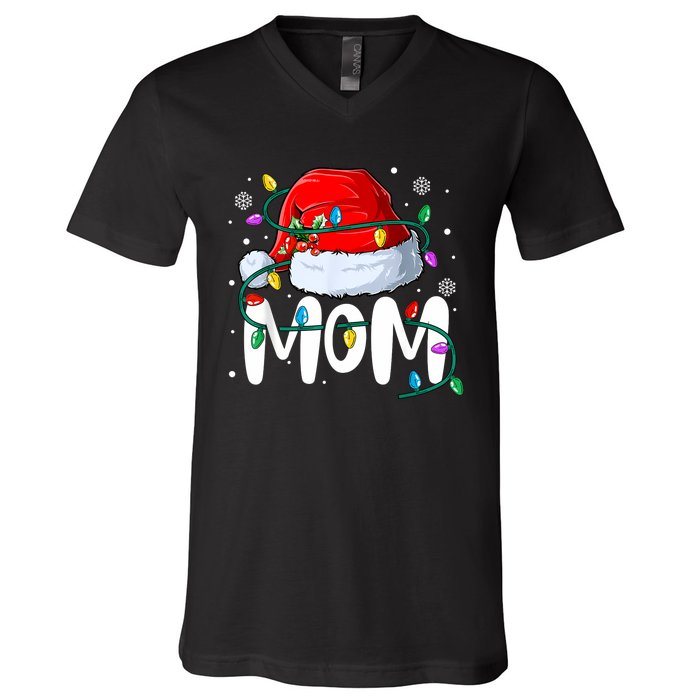 Mom Mother Christmas Lights Mother Pajama Family Matching V-Neck T-Shirt