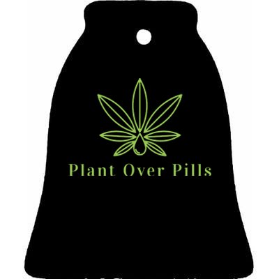 Medical Marijuana Cannabis Plant Over Pills Graphic Ceramic Bell Ornament