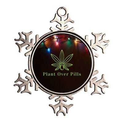 Medical Marijuana Cannabis Plant Over Pills Graphic Metallic Star Ornament