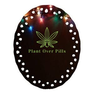 Medical Marijuana Cannabis Plant Over Pills Graphic Ceramic Oval Ornament