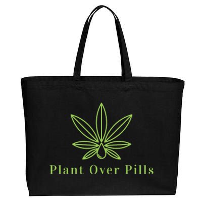 Medical Marijuana Cannabis Plant Over Pills Graphic Cotton Canvas Jumbo Tote