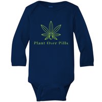 Medical Marijuana Cannabis Plant Over Pills Graphic Baby Long Sleeve Bodysuit