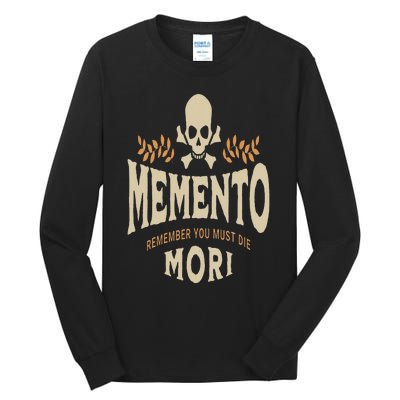 Memento Mori Catholic Design Meaning Traditional Latin Skull Tall Long Sleeve T-Shirt