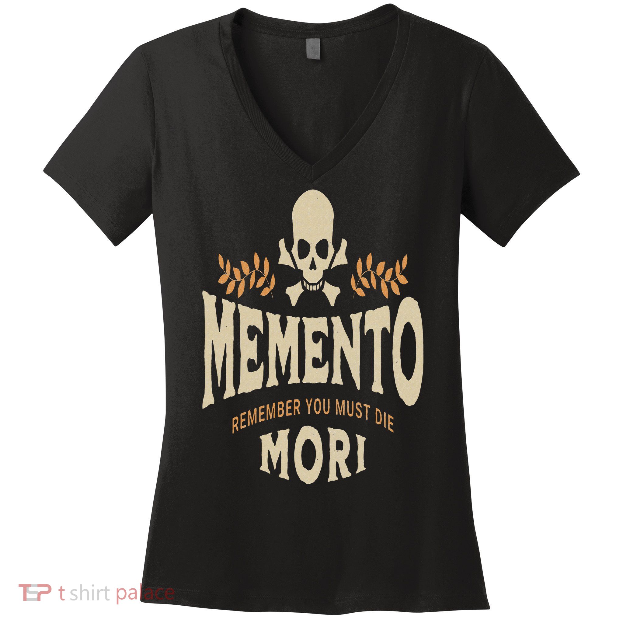 Memento Mori Catholic Design Meaning Traditional Latin Skull Women's V-Neck T-Shirt